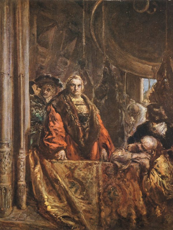 obraz przedstawiający króla słuchającego dźwięku dzwonu